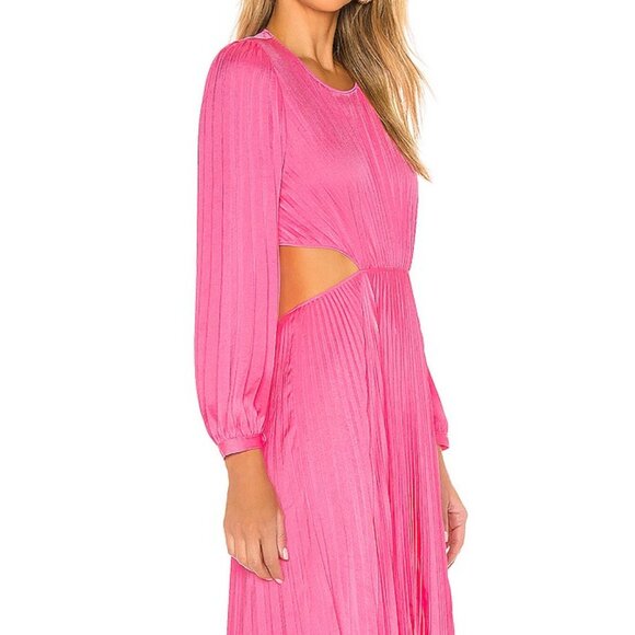 A.L.C. Naples Dress Size 8 Bright Pink Pleated Cutout Open Back Midi - Picture 5 of 11